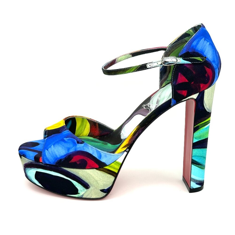 Christian Louboutin SANDALOO Flower Floral Platform Mary Jane Heels Sandals